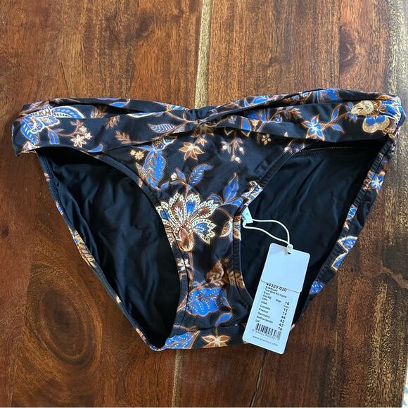 Seafolly Australia Twist Band Hipster Swim Bikini Bottom Silk Road Black NWT 12 - Picture 3 of 7